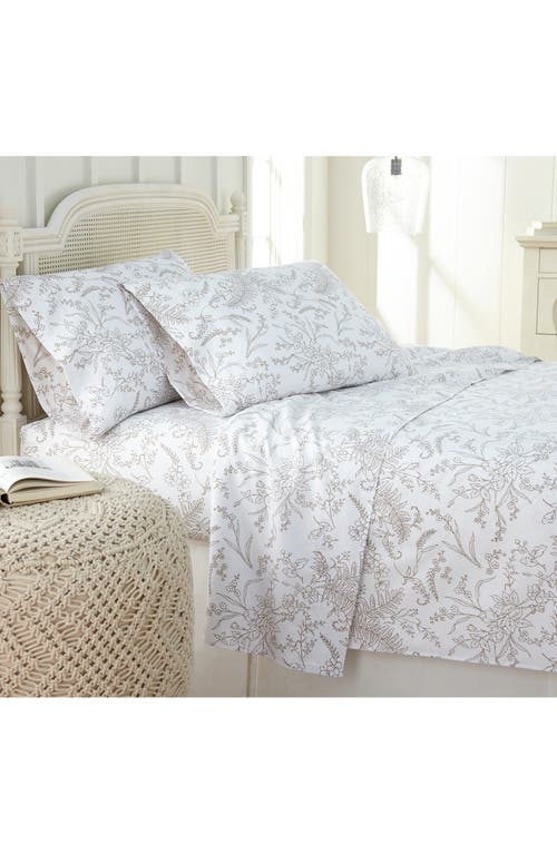 Southshore Fine Linens Winter Brush Sheet Set In White W/warm Sand Flowers