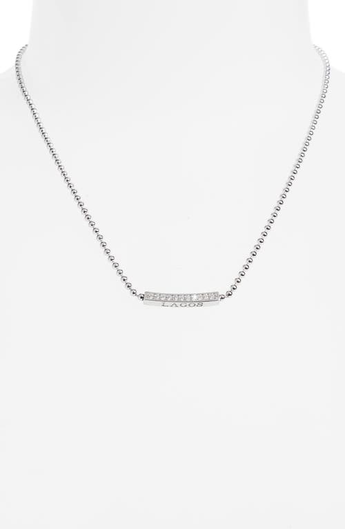 Lagos Sterling Silver Caviar Spark Diamond Bar & Ball Chain Necklace, 16 In Silver/diamond