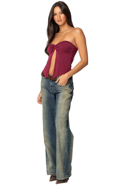 Edikted Twisted Split Front Tube Top In Burgundy