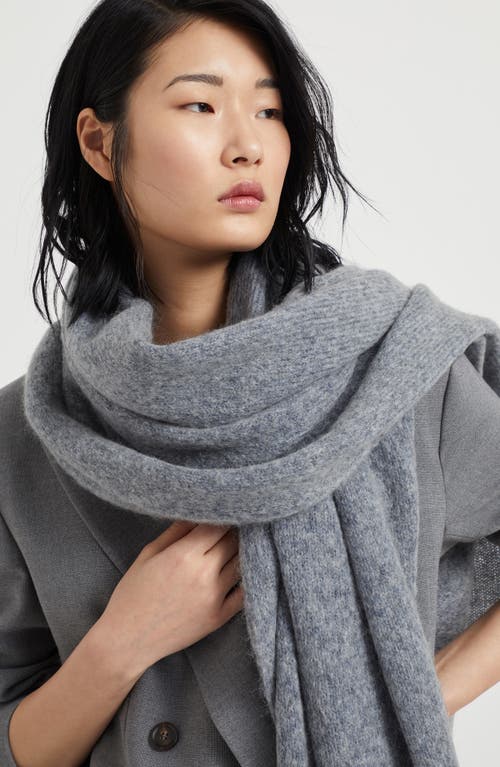 Shop Brunello Cucinelli Wool And Mohair Scarf With Monili In Light Blue Denim