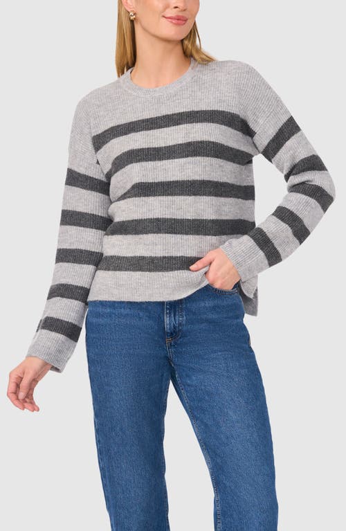 Shop Halogenr Halogen(r) Stripe Crewneck Sweater In Light Grey/heather Grey