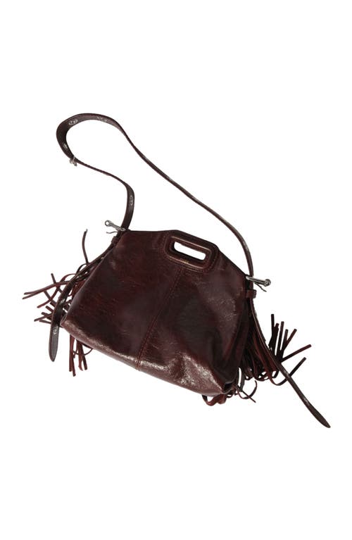 Maje Womens Wine Lees Miss M Logo-embossed Fringed-trim Leather Shoulder Bag In Burgundy