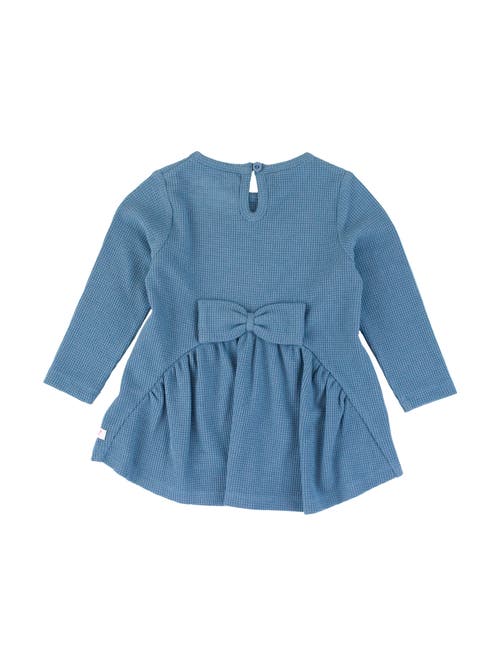 Shop Rufflebutts Girls Waffle Knit Long Sleeve Bow Back Top In Countryside Blue Waffle