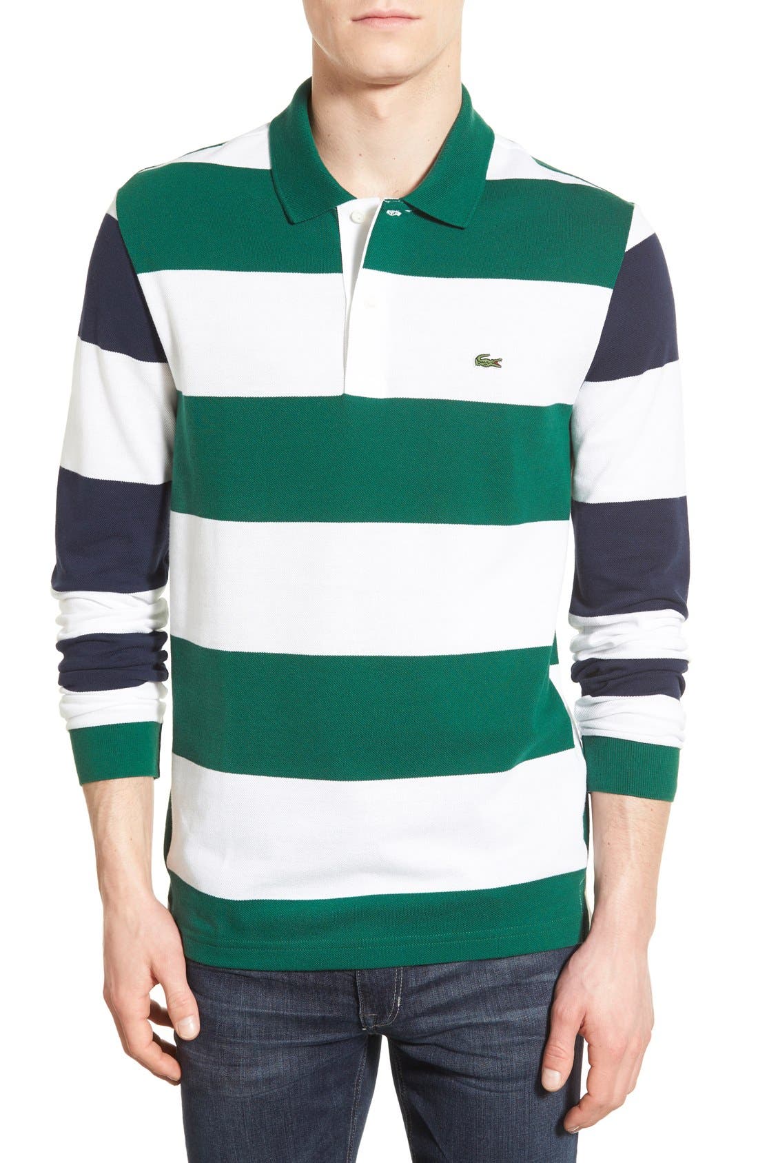 lacoste long sleeve striped polo