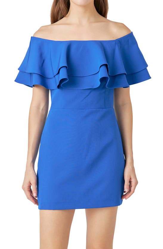 Shop Endless Rose Ruffle Off The Shoulder Minidress In Blue