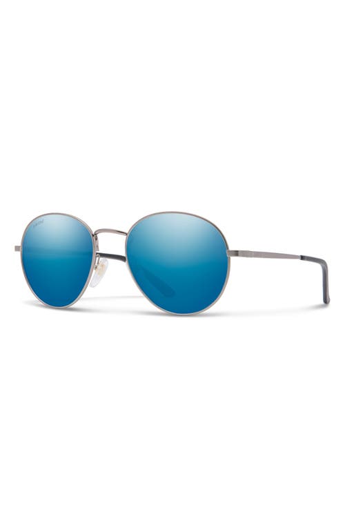 Prep 53mm Polarized Round Sunglasses in Matte Gunmetal /Blue Mirror