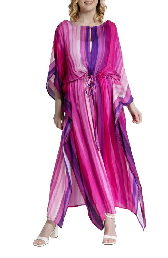 Shop Saachi Stripe Keyhole Tie Waist Caftan In Pink