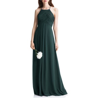 #levkoff Halter Chiffon A-Line Gown, Green