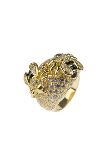 Shop Cz By Kenneth Jay Lane Cz Pavé Honey Bee Dome Ring In Clear/gold