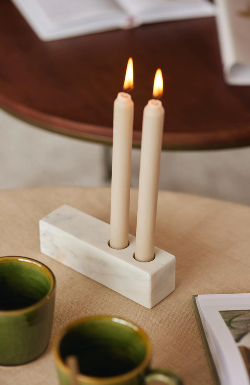 Fleck Marble Candle Holder In White