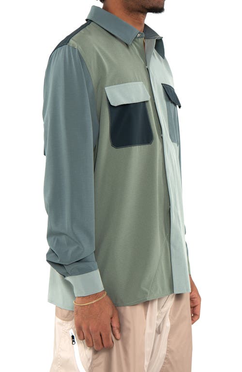 Shop Round Two Colorblock Ripstop Tech Button-up Shirt In Spruce