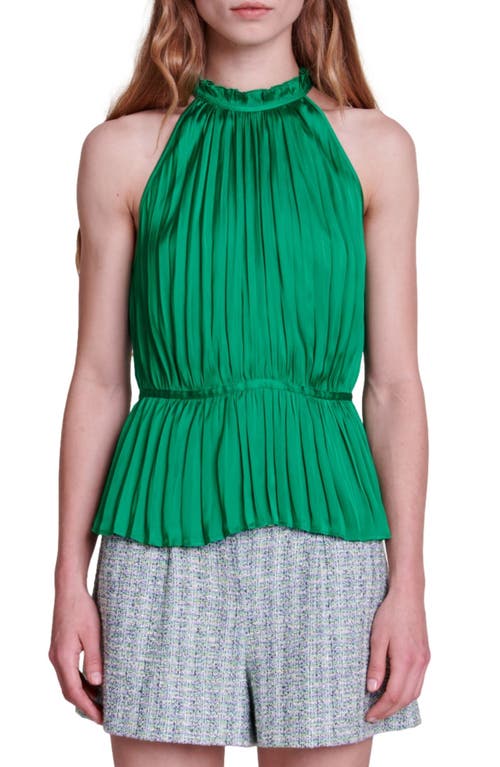 maje Leville Pleated Sleeveless Top Green at Nordstrom,