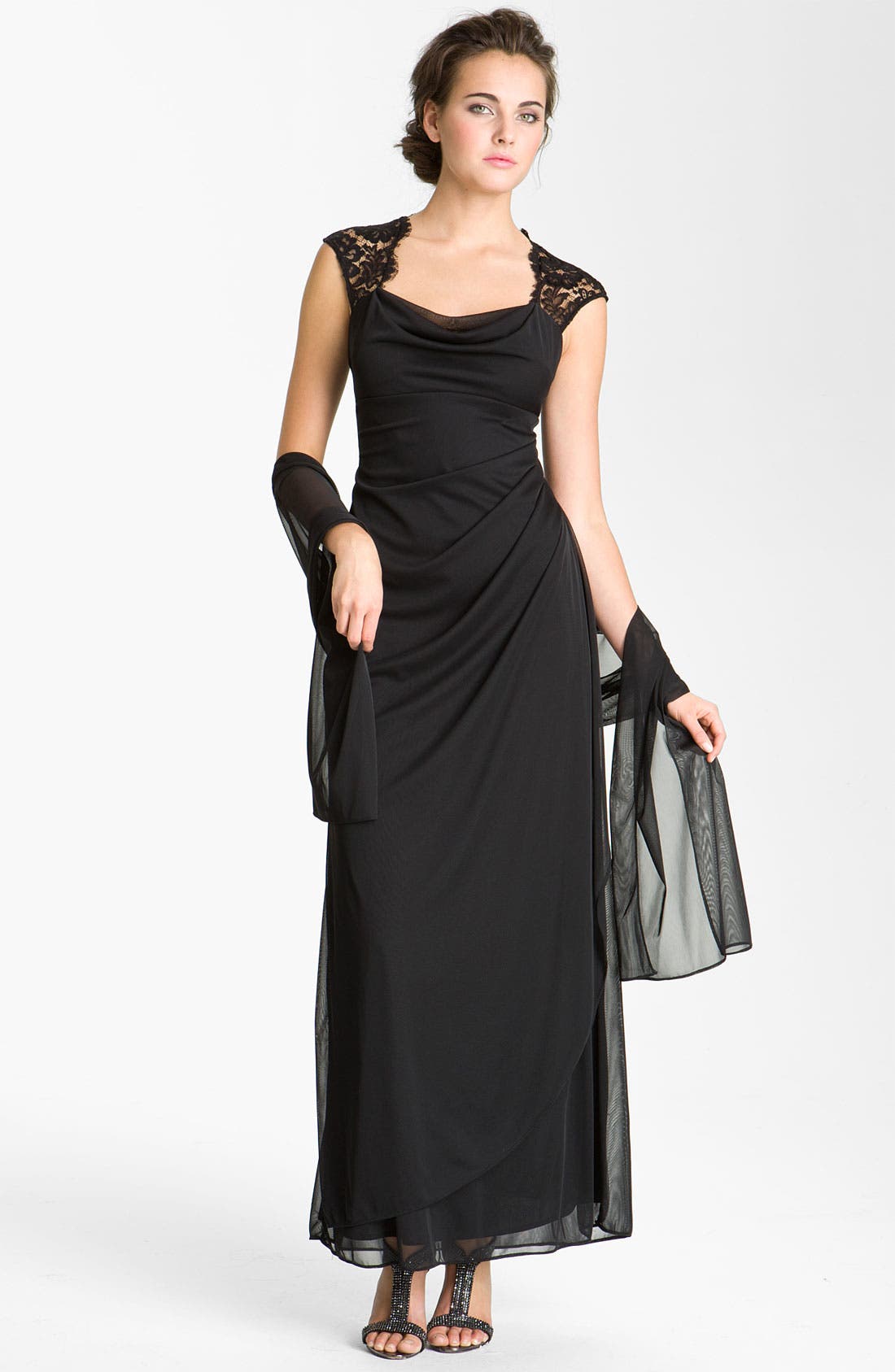 Xscape Open Back Draped Mesh Gown Nordstrom
