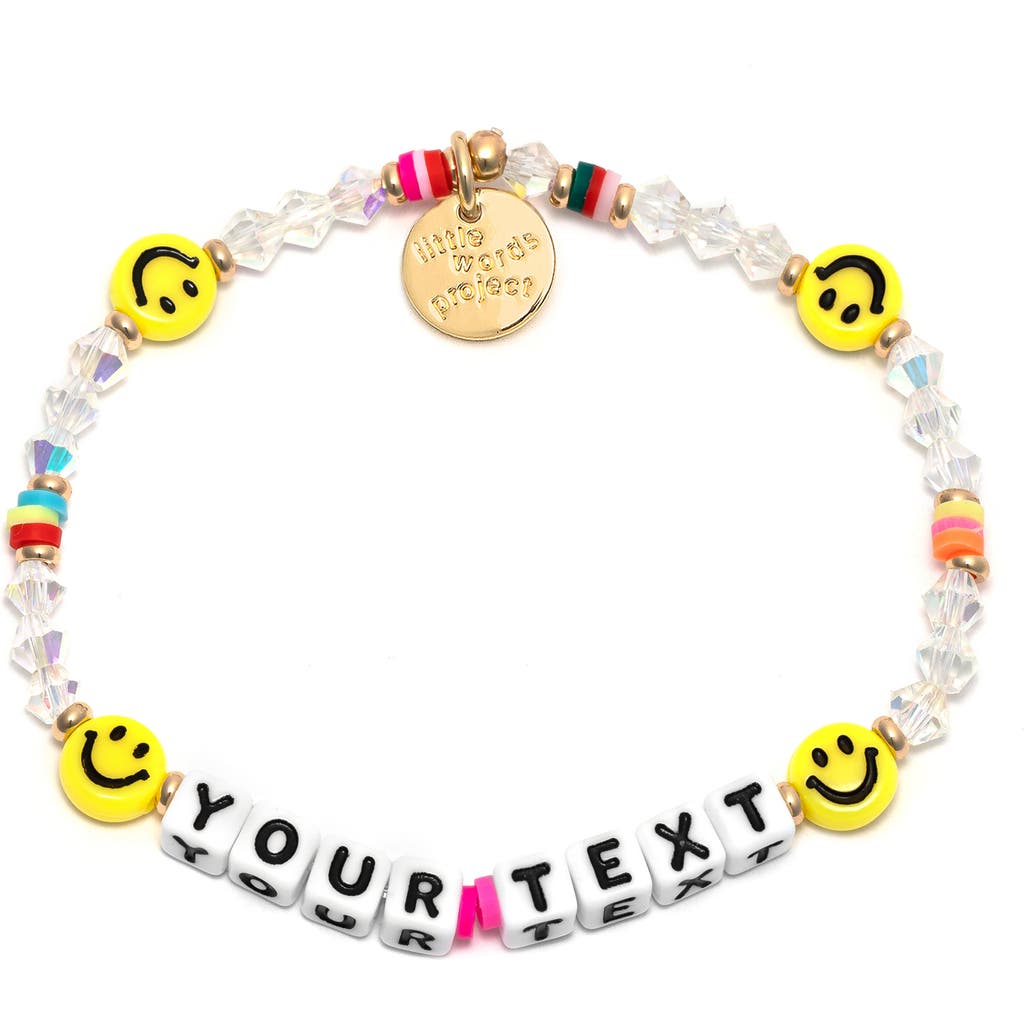 Little Words Project Smiley Face Custom Beaded Stretch Bracelet In White/yellow Multi