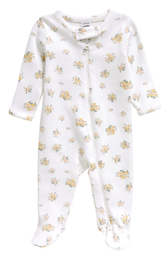 Nordstrom Babies' Print Cotton Footie In White Lilah Floral