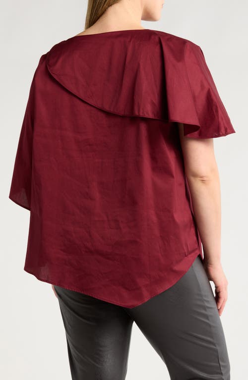 Shop Harshman Tatyana Ruffle Asymmetric Cotton Top In Burgundy