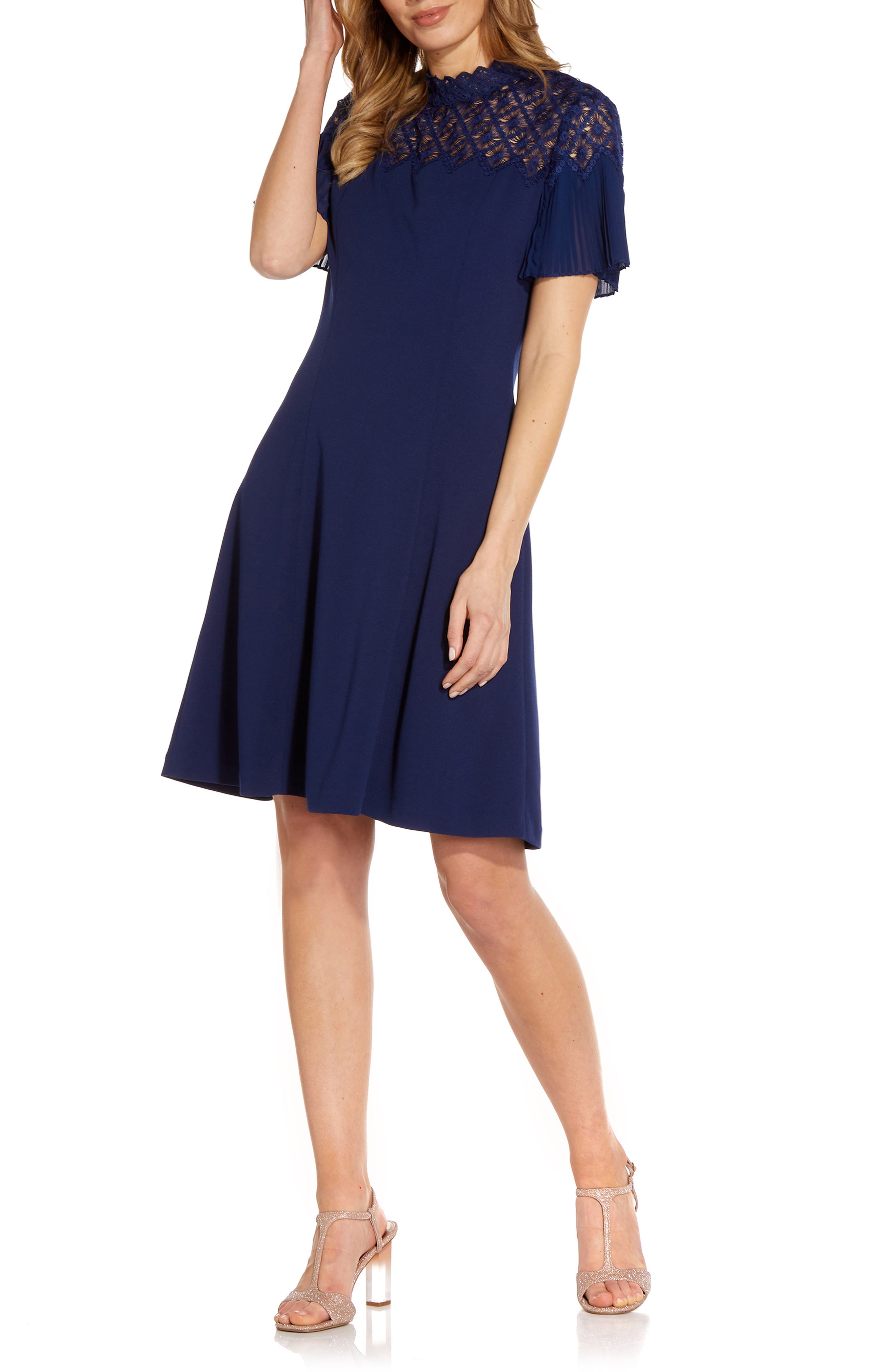 blue fit and flare cocktail dress