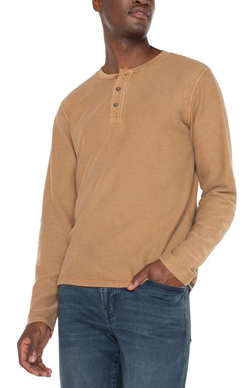 Shop Liverpool Textured Long Sleeve Henley In Tobacco Brown