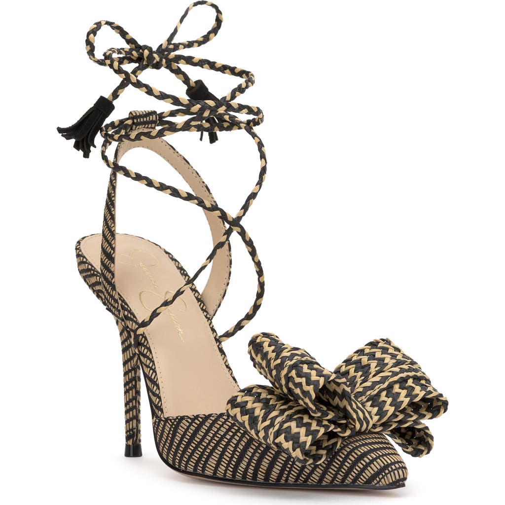 Jessica Simpson Hirlia Pointed Toe Ankle Tie Pump In Natural/black