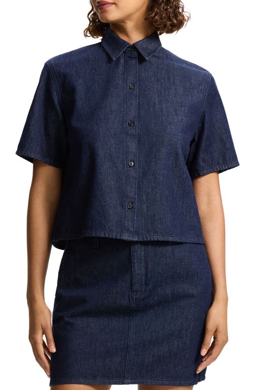 Shop Theory Boxy Denim Button-up Shirt In Indigo