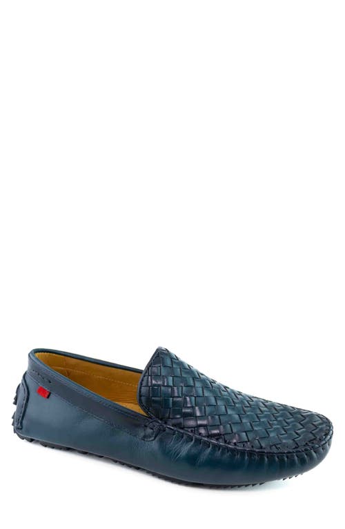 Spring Street Woven Leather Driving Loafer in Navy Basket Napa