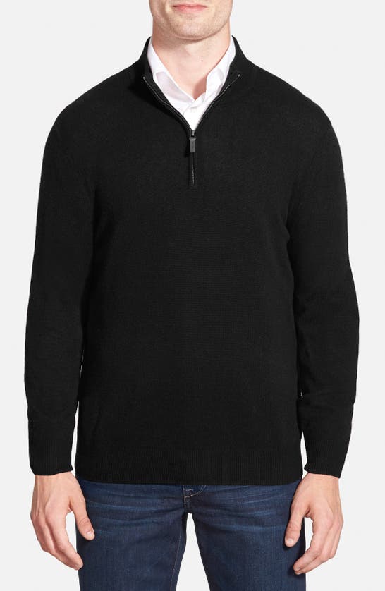 Nordstrom Cashmere Quarter Zip Pullover Sweater In Black Caviar