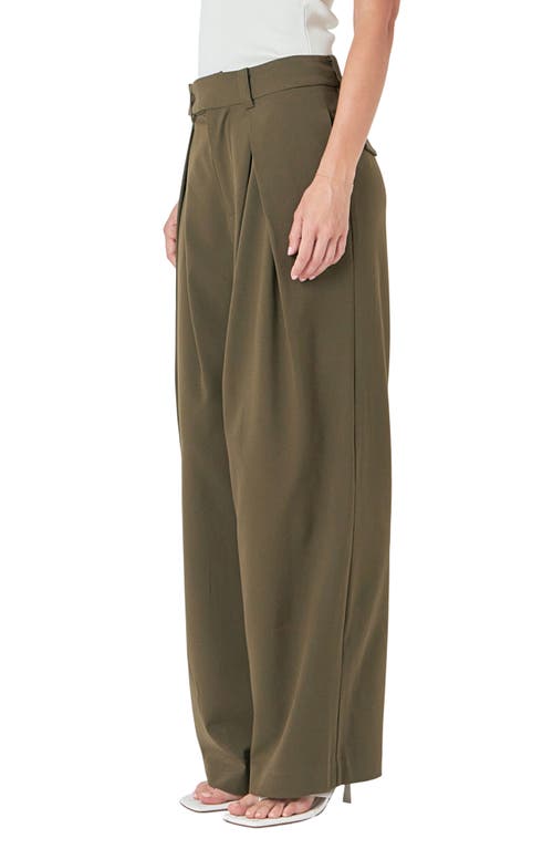 Endless Rose Pleat Front Wide Leg Pants In Dark Olive