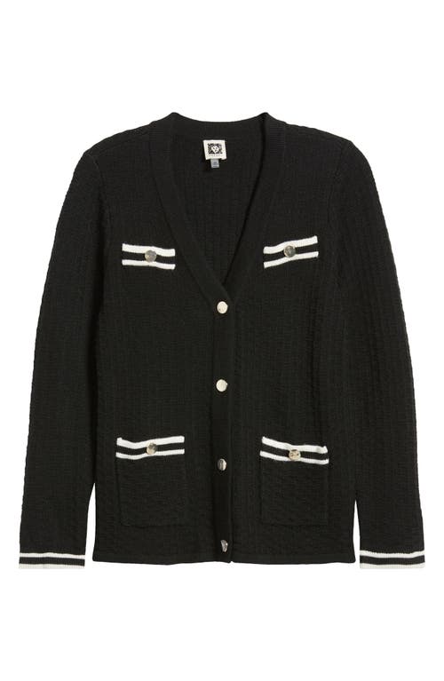 Shop Anne Klein Tipped Pocket Cardigan In Anne Black/anne White