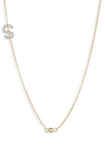 Meshmerise Bezel Diamond Initial Chain Necklace In Yellow-s