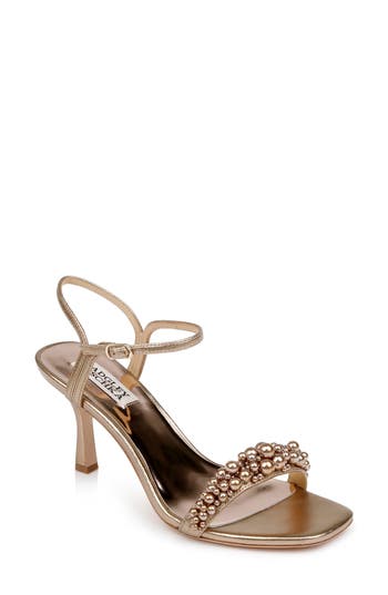 Shop Badgley Mischka Collection Caitlyn Metallic Satin Sandal In Bronze