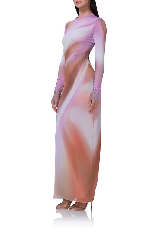 Shop Afrm Didi Long Sleeve Mesh Maxi Dress In Lilac Watercolor