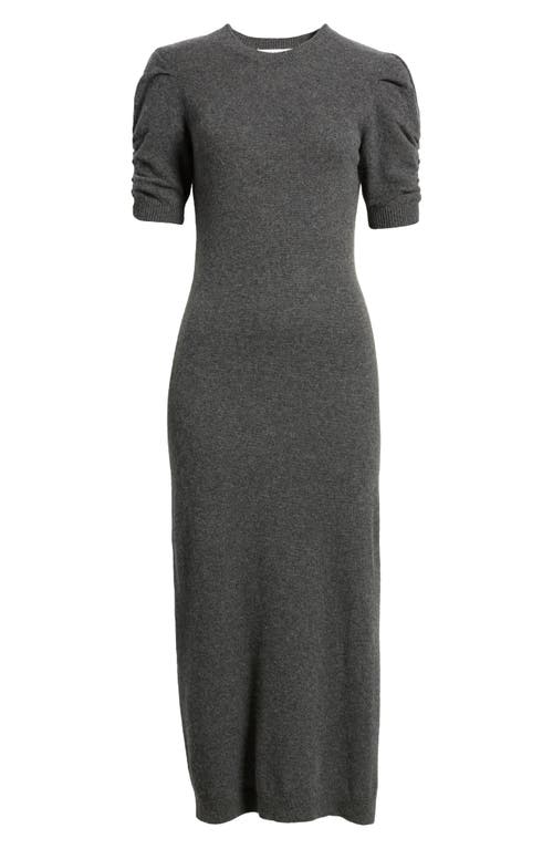 Shop Frame Ruched Sleeve Recycled Cashmere & Recycled Wool Sweater Dress In Dark Gris Heather