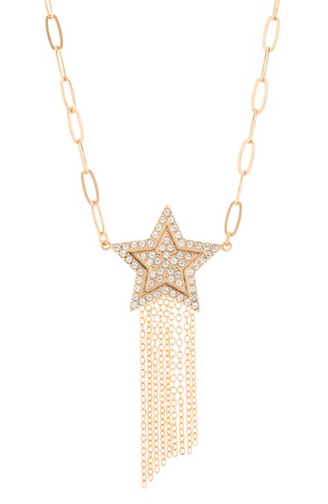 Pavé Crystal Star Fringe Pendant Necklace