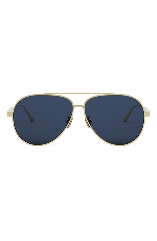 Dior 'cannage A1u 61mm Pilot Sunglasses In Gold/solid Blue Lenses