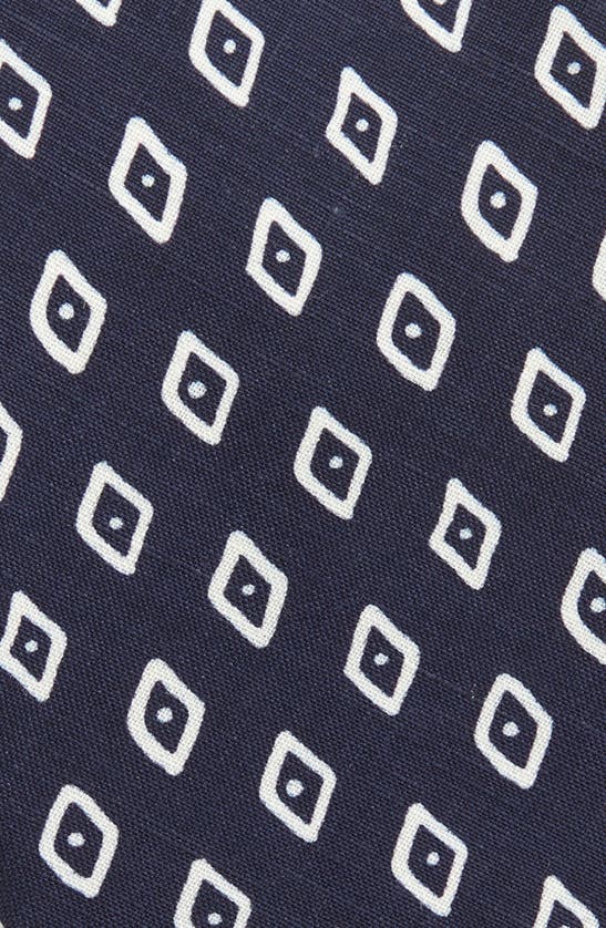 Shop Ralph Lauren Purple Label Diamond Print Silk & Linen Tie In Navy/ White