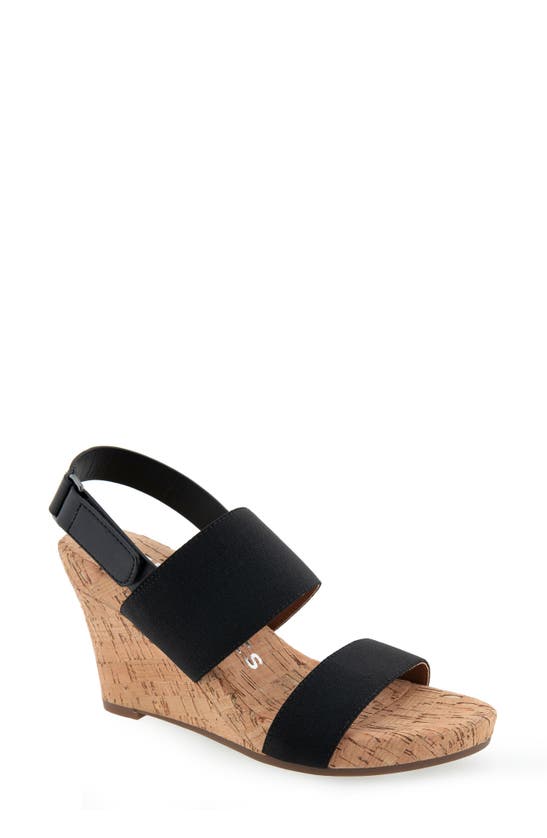 Shop Aerosoles Phoenix Ankle Strap Wedge Sandal In Black Elastic