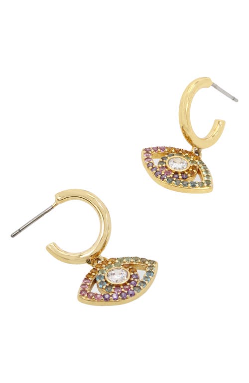 Shop Kurt Geiger London Pavé Evil Eye Huggie Hoop Earrings In Gold Multicolor