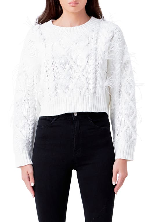Endless Rose Feather Trim Crop Sweater in Cream at Nordstrom, Size X-Small