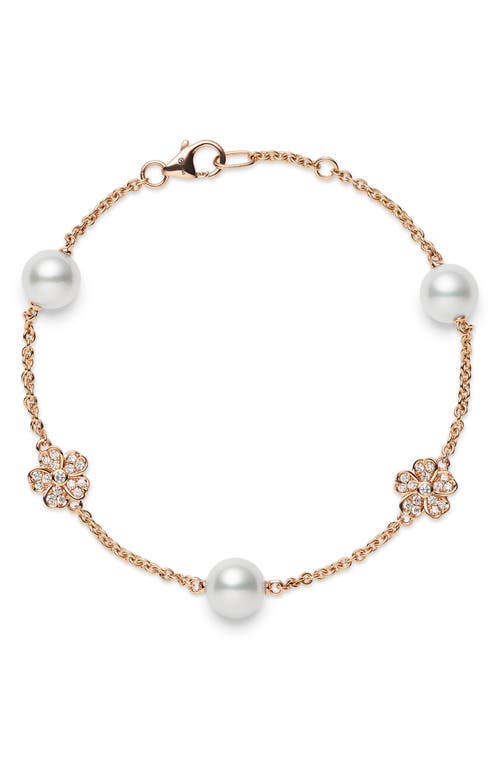 Akoya Cultured Pearl & Diamond Bracelet in Rose Gold