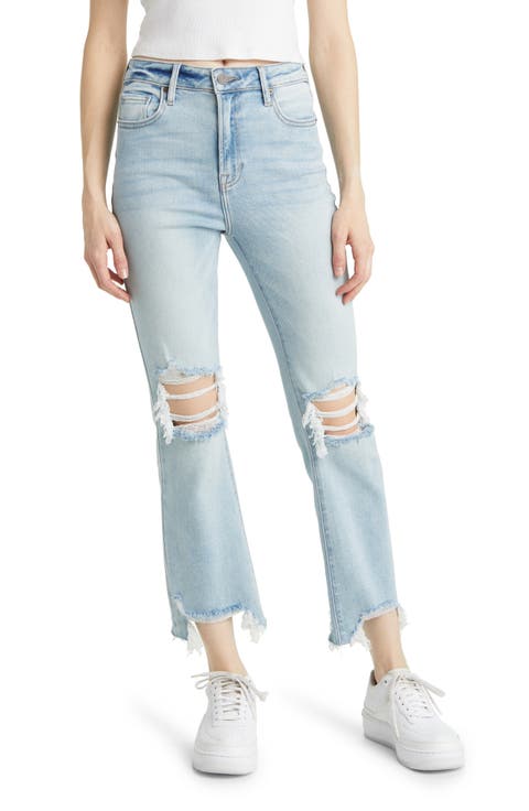 Distressed Chew Hem Straight Leg Jeans