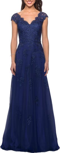 La Femme Embellished Tulle & Lace A-Line Gown | Nordstrom