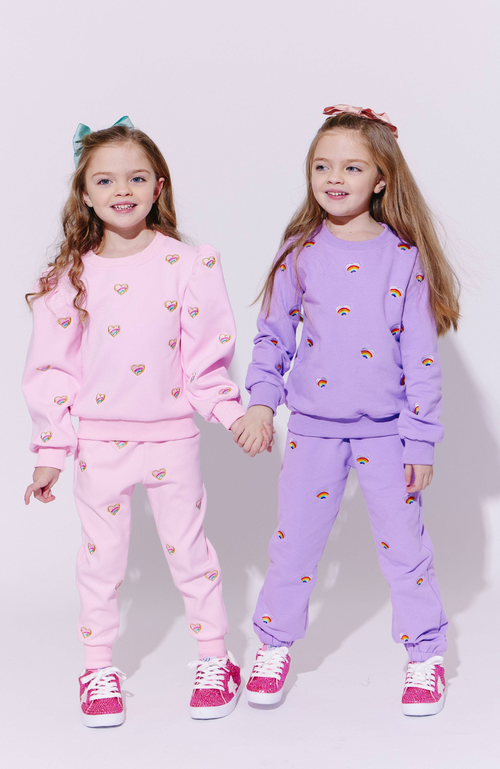 Lola + The Boys Girl's Embroidered Heart Two-piece Set In Pink