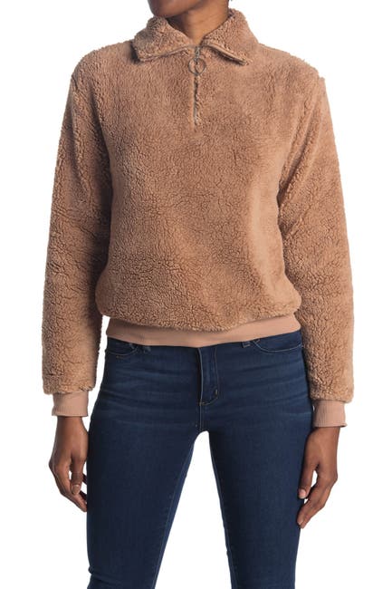 Image of TOPSHOP Faux Fur Quarter Zip Funnel Neck Sweater