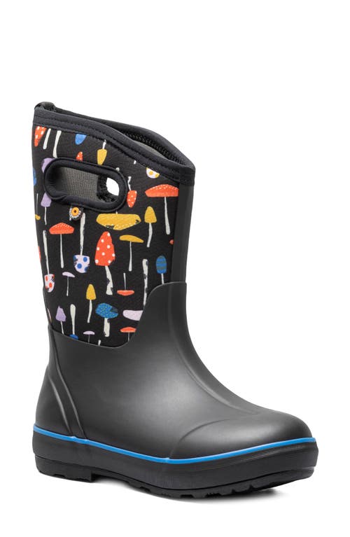 Bogs Kids' Classic Mushrooms Waterproof Insulated Boot in Black Multi