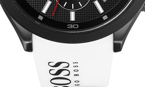 Shop Hugo Boss Boss Velocity Chronograph Rubber Strap Watch, 45mm In White/black