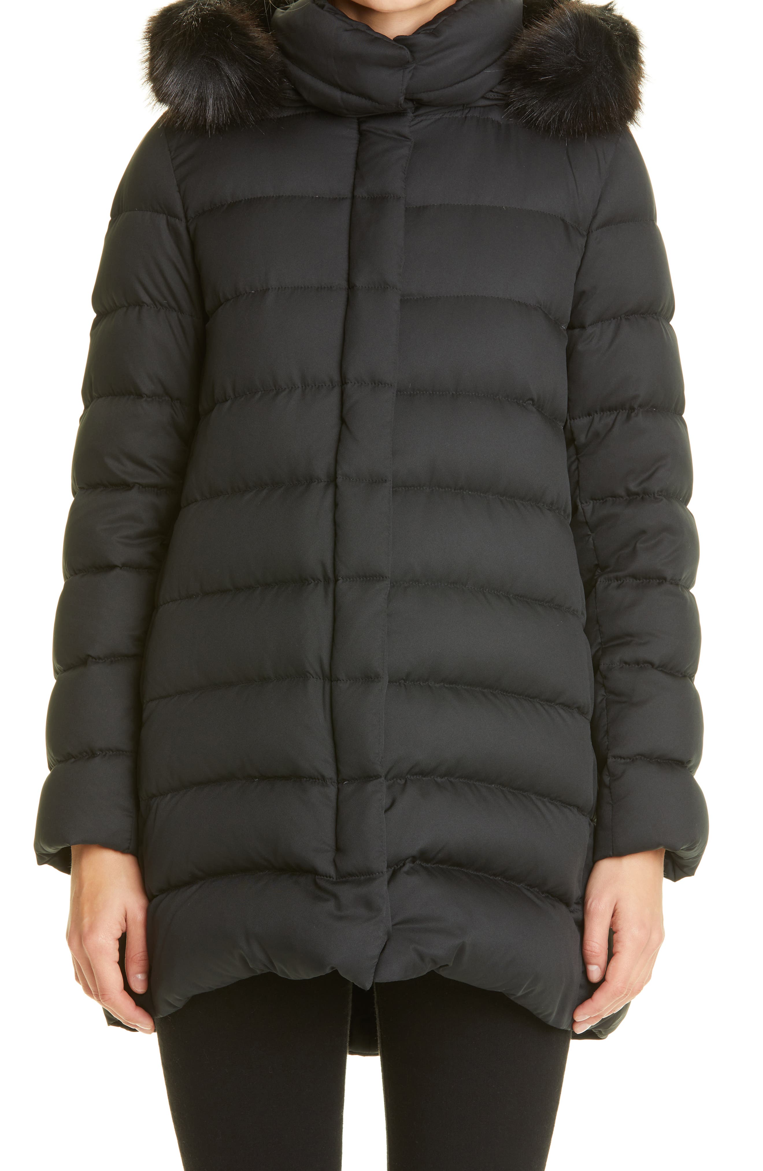 black quilted coat with fur hood