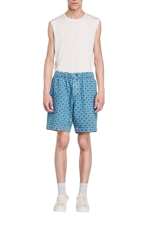 Shop Sandro Square Cross Denim Bermuda Shorts In Sky Blue