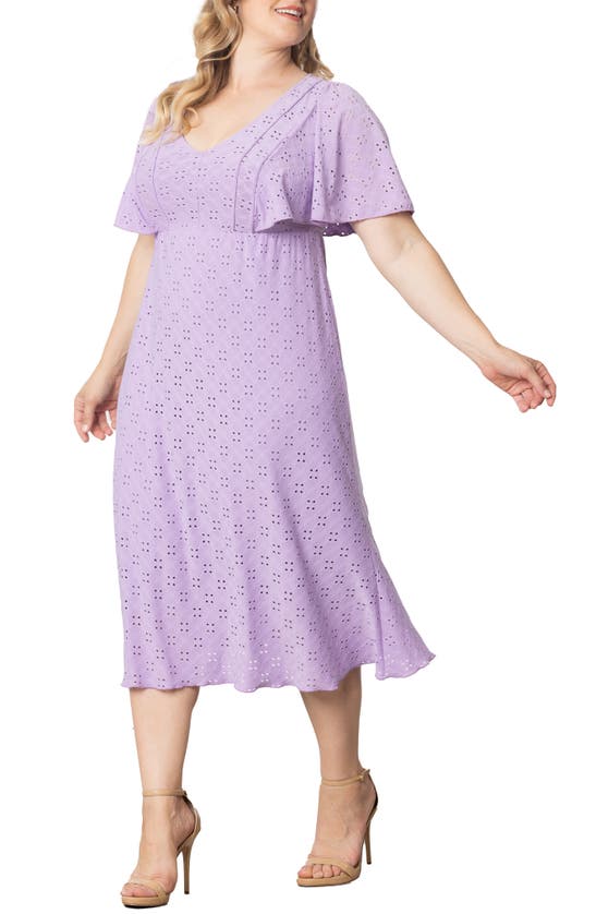Shop Kiyonna Lucy Short Sleeve Eyelet Midi Dress In Lilac