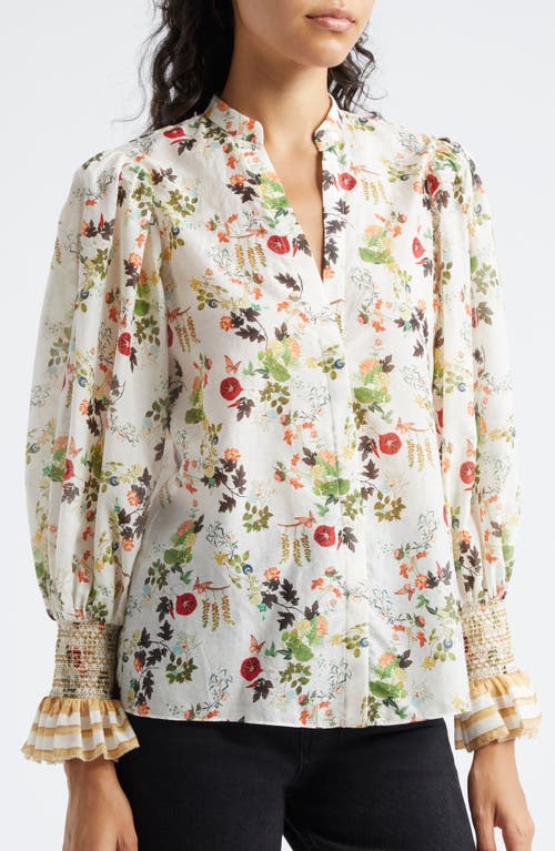 Shop Alice And Olivia Alice + Olivia Ilan Floral Cotton & Silk Button-up Shirt In Blush Kiss