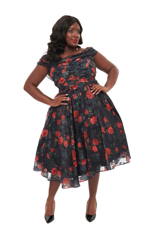 UNIQUE VINTAGE UNIQUE VINTAGE PLUS SIZE OFF THE SHOULDER RUFFLE COCKTAIL DRESS